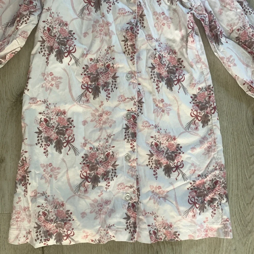 Sun House Childrens Floral Button Down Dress Pink White Cotton Cottagecore Sz 6